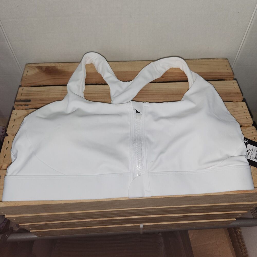 NWT Avia Bra Zipper Front Cross Back White XL